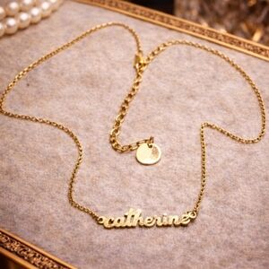 MOON AND LOLA Sterling Silver Gold Plated CURSIVE NAMEPLATE NECKLACE CATHERINE